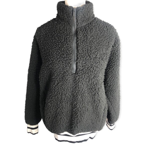 Express One Eleven Half Zip Sherpa Fleece Varsity Pullover Jacket - Picture 3 of 8
